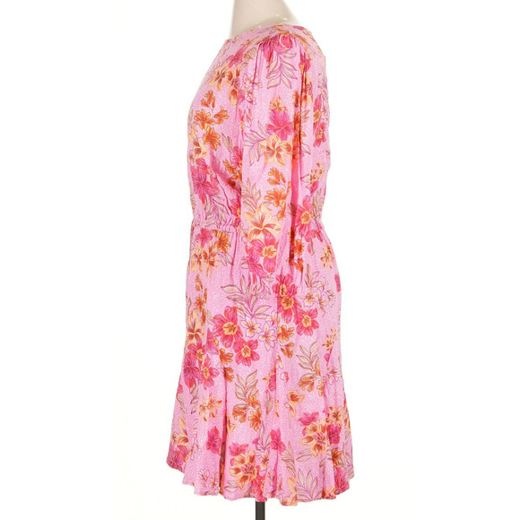 Loft XL Cocktail Dress Cutout Floral 3/4 Sleeve Midi Pink Elastic Waist NWT - Picture 4 of 8